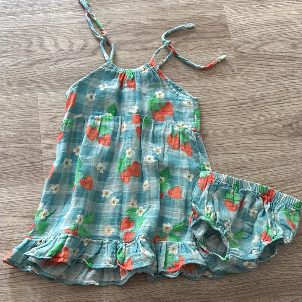 Angel Dear Strawberry Twirly Tank Dress & Bloomer Set Size 12-18 Month